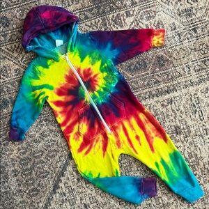 Tie-Dye Zip Front Hooded One-Piece Footie - Multi